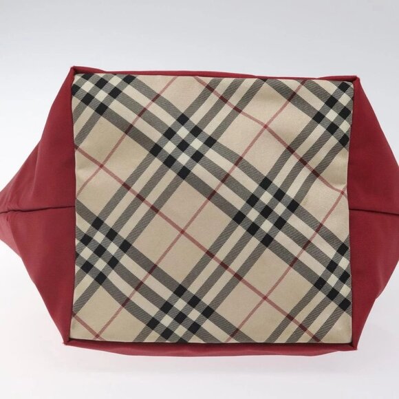 BURBERRY Nova Check Blue Label Hand Bag Nylon Red Silver Auth hs1715 - Picture 7 of 16